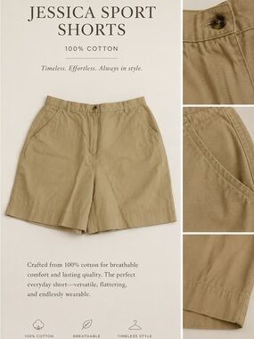 Jessica Classic Cotton Shorts in Khaki